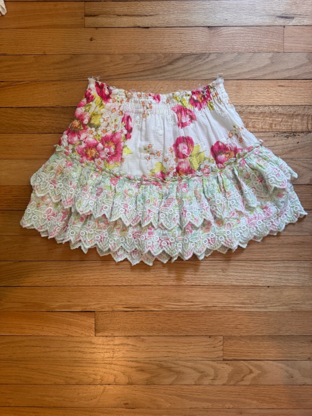 LoveShackFancy White Floral Smocked Waist Mini Skirt - Picture 2 of 5